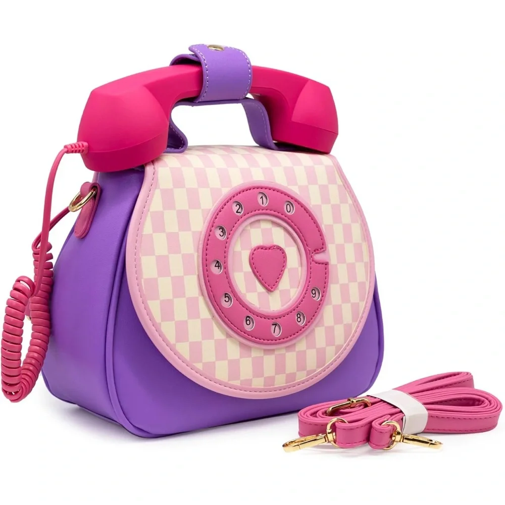 Chic Retro Phone Handbag in Pink and Purple - Picture 3 of 7